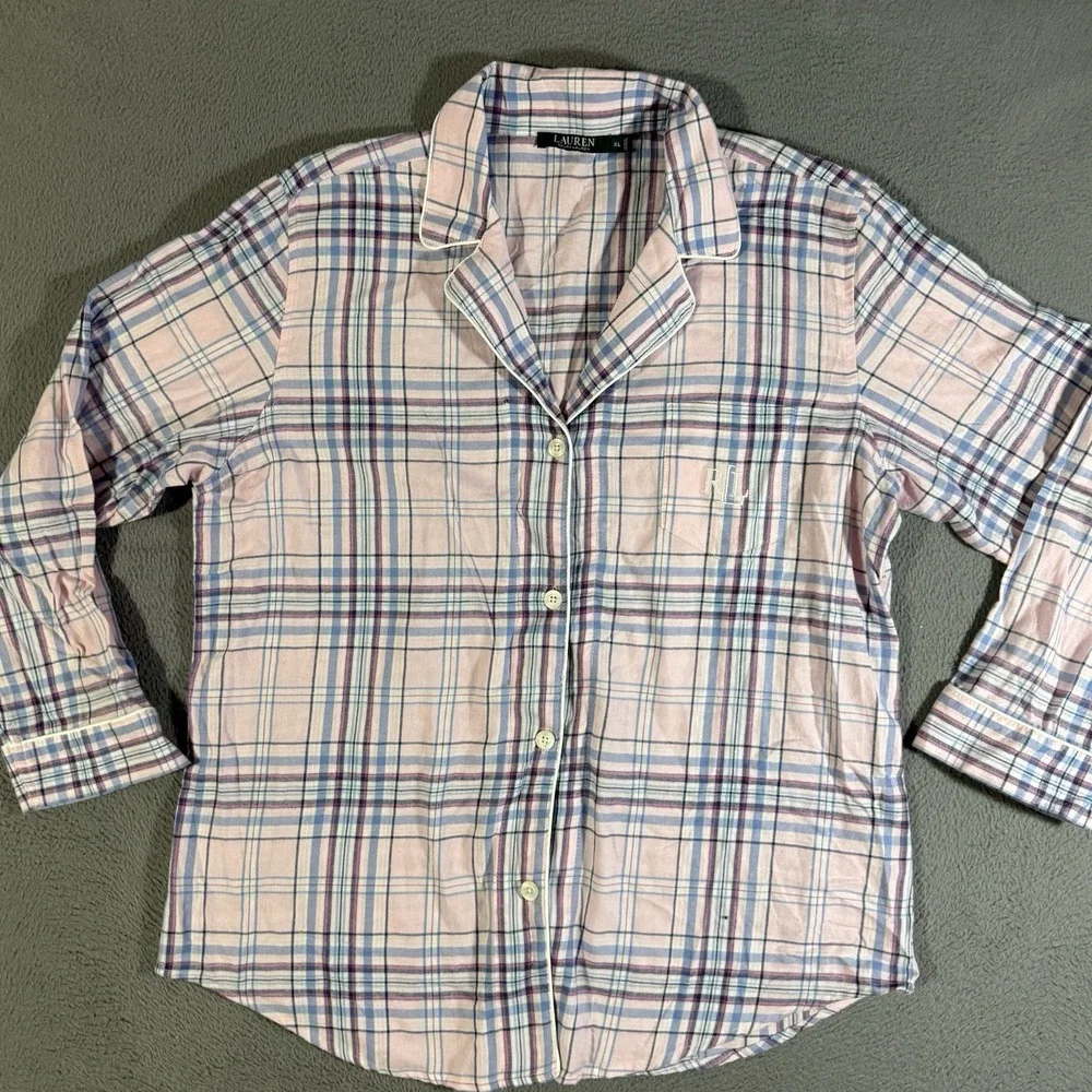 Vintage Lauren Ralph Lauren Women's Collar Classic Pajama Set Pink Plaid Size XL - Picture 2 of 12